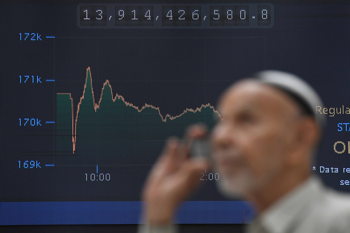 Трейдер следит за ценами на акции на Пакистанской фондовой бирже (PSX) в Карачи. Пакистан. 31 декабря 2025 года. Фото: Shahzaib Akber / EPA