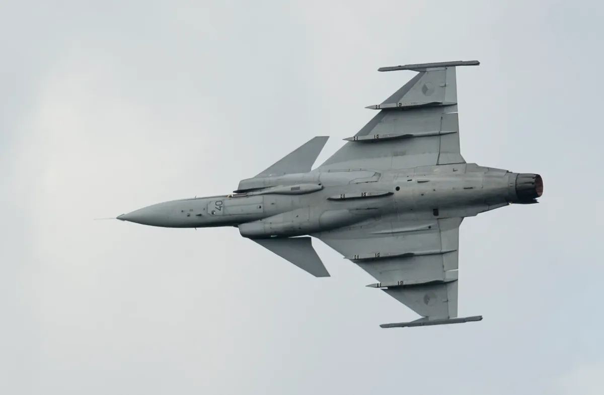 Swedish multirole fighter jet Saab JAS 39 Gripen. Photo: Mark Cuthbert / UK Press / Getty Images
