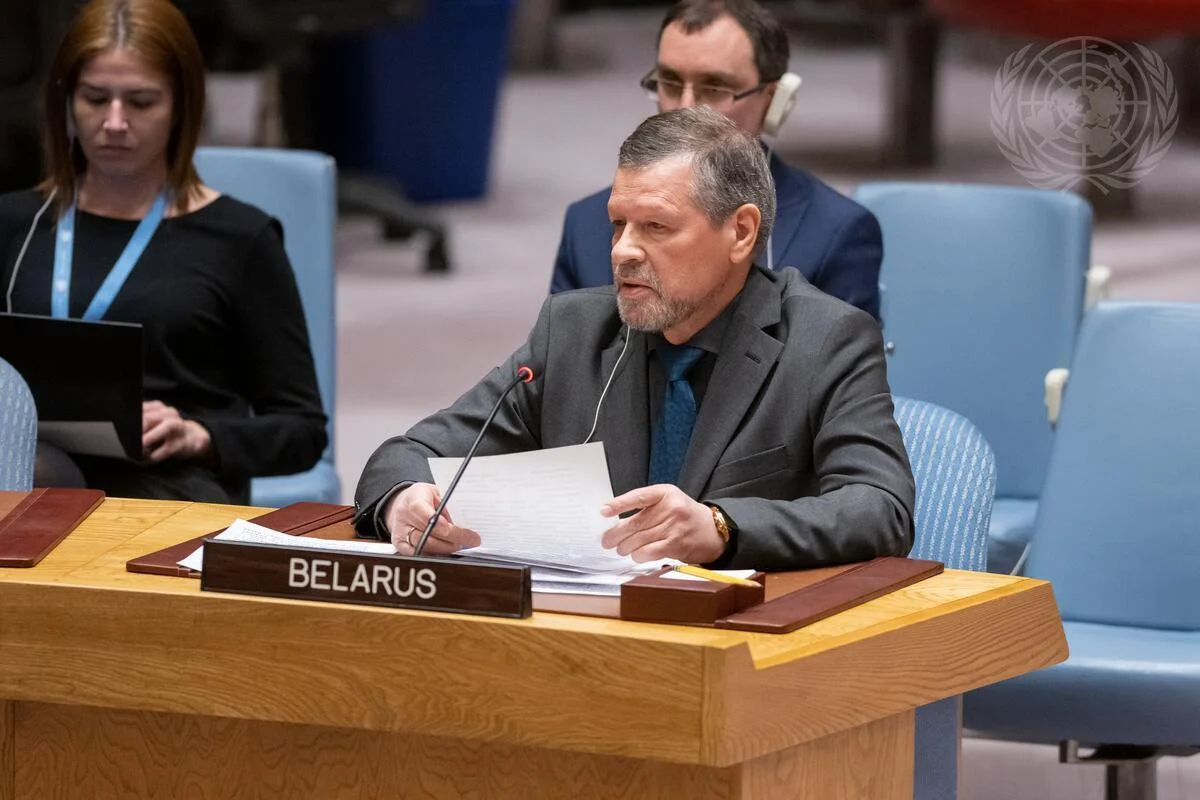 Валентин Рыбаков на Совбезе ООН, 31 марта 2023 года. Фото: media.un.org