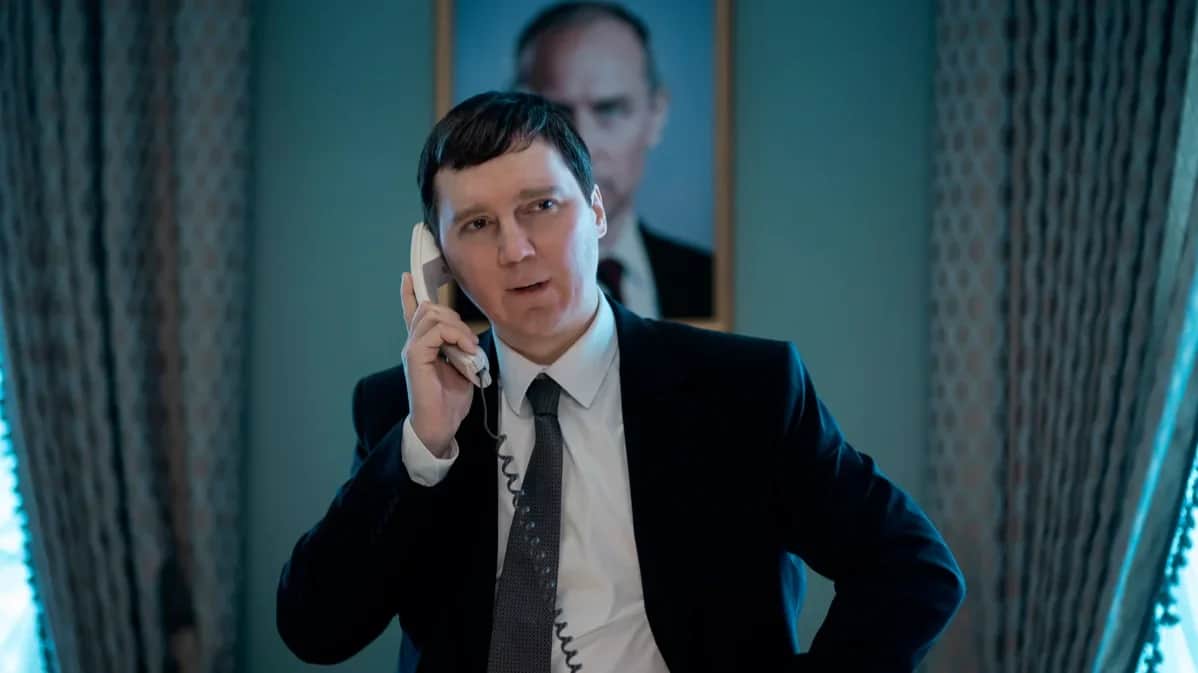 Paul Dano as Vadim Baranov in a still from The Kremlin Wizard. Photo: Carole Bethuel / Curiosa Films / Gaumont