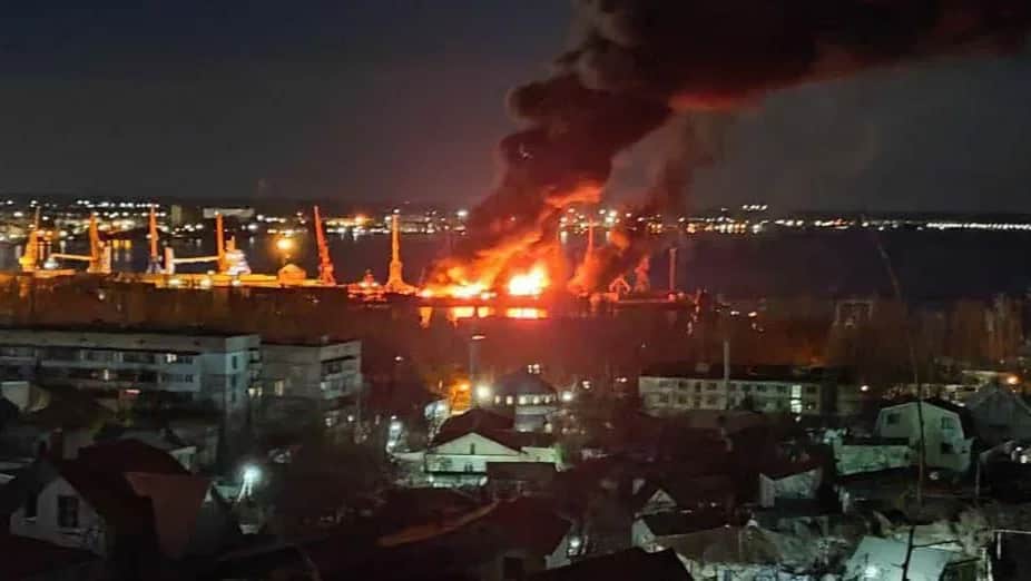 Aftermath of attack in the annexed port of Feodosia. Photo: ASTRA