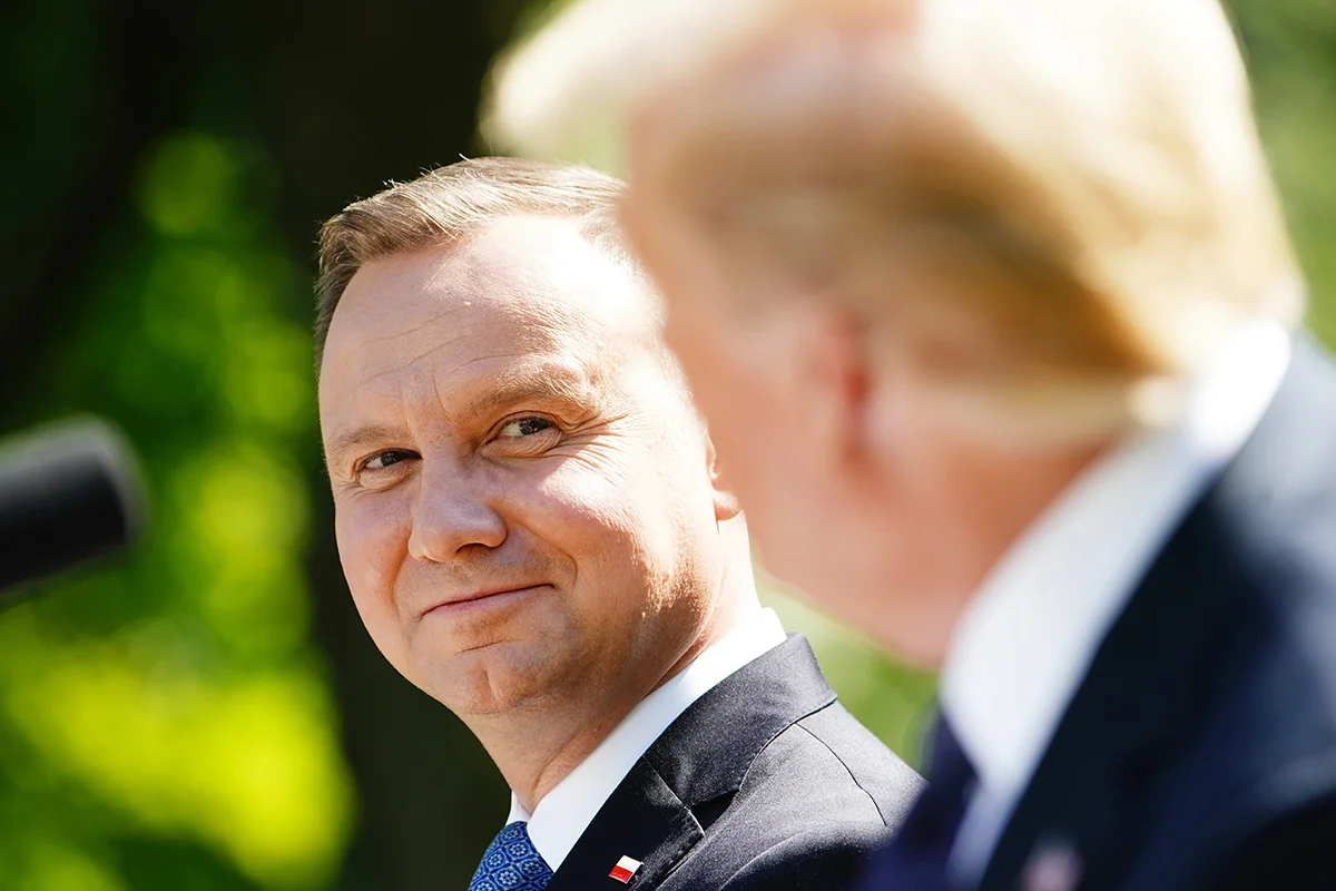 Дональд Трамп и президент Польши Анджей Дуда во время пресс-конференции в Розовом саду Белого дома в Вашингтоне, округ Колумбия, США, 24 июня 2020 года. Фото: Jim Lo Scalzo / EPA-EFE