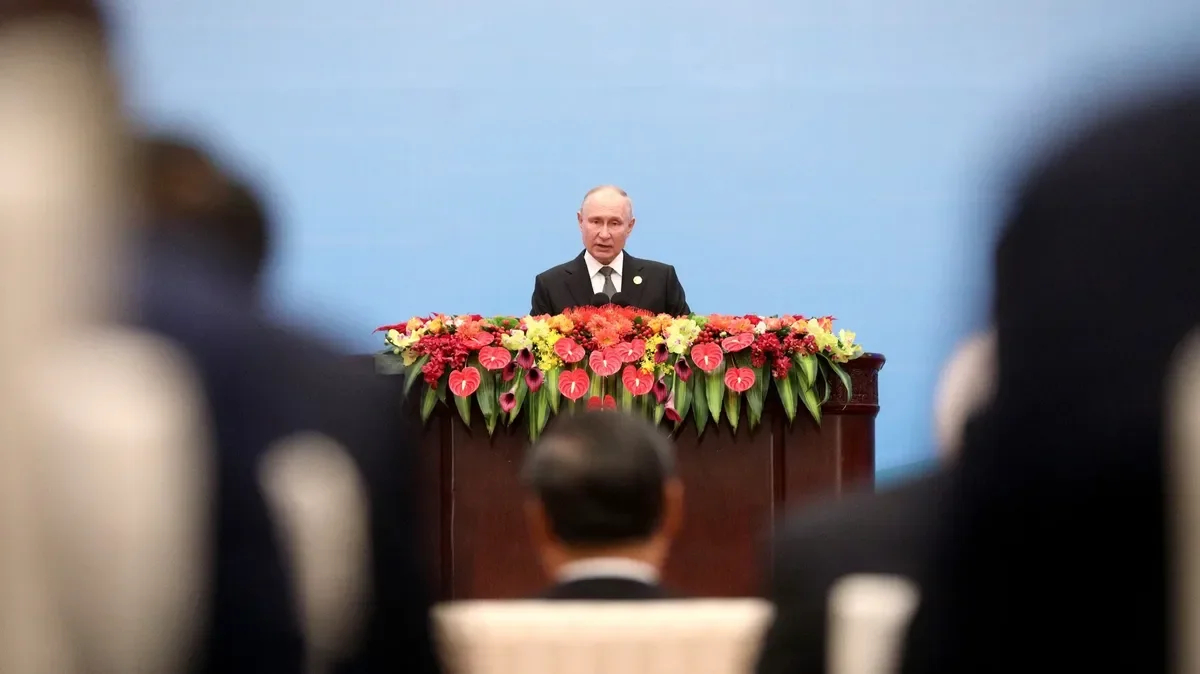 Putin addresses a press conference on 18 October following his visit to China. Photo: <a href="http://www.kremlin.ru/events/president/news/72532/photos/73272" rel="noopener noreferrer" title="http://www.kremlin.ru/events/president/news/72532/photos/73272">kremlin.ru</a>