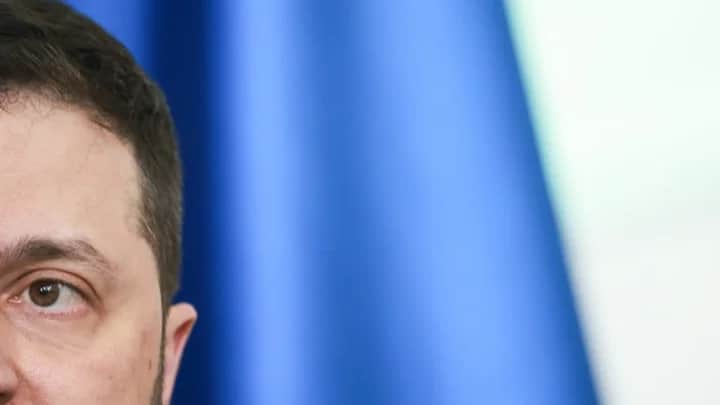 Volodymyr Zelensky attends a press conference with the German chancellor during a visit to Berlin, 16 February 2024. Photo: EPA-EFE/CLEMENS BILAN