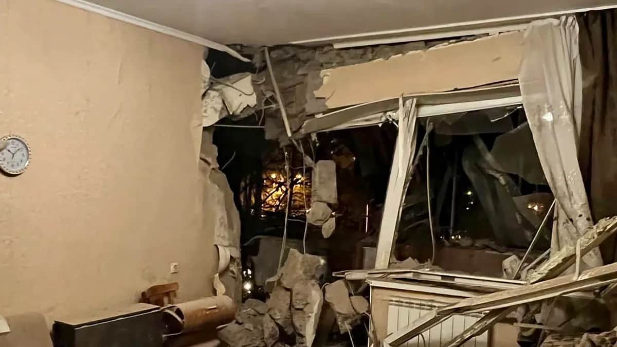 A damaged flat in the aftermath of the explosion in Belgorod, 20 April 2023. Photo: Telegram