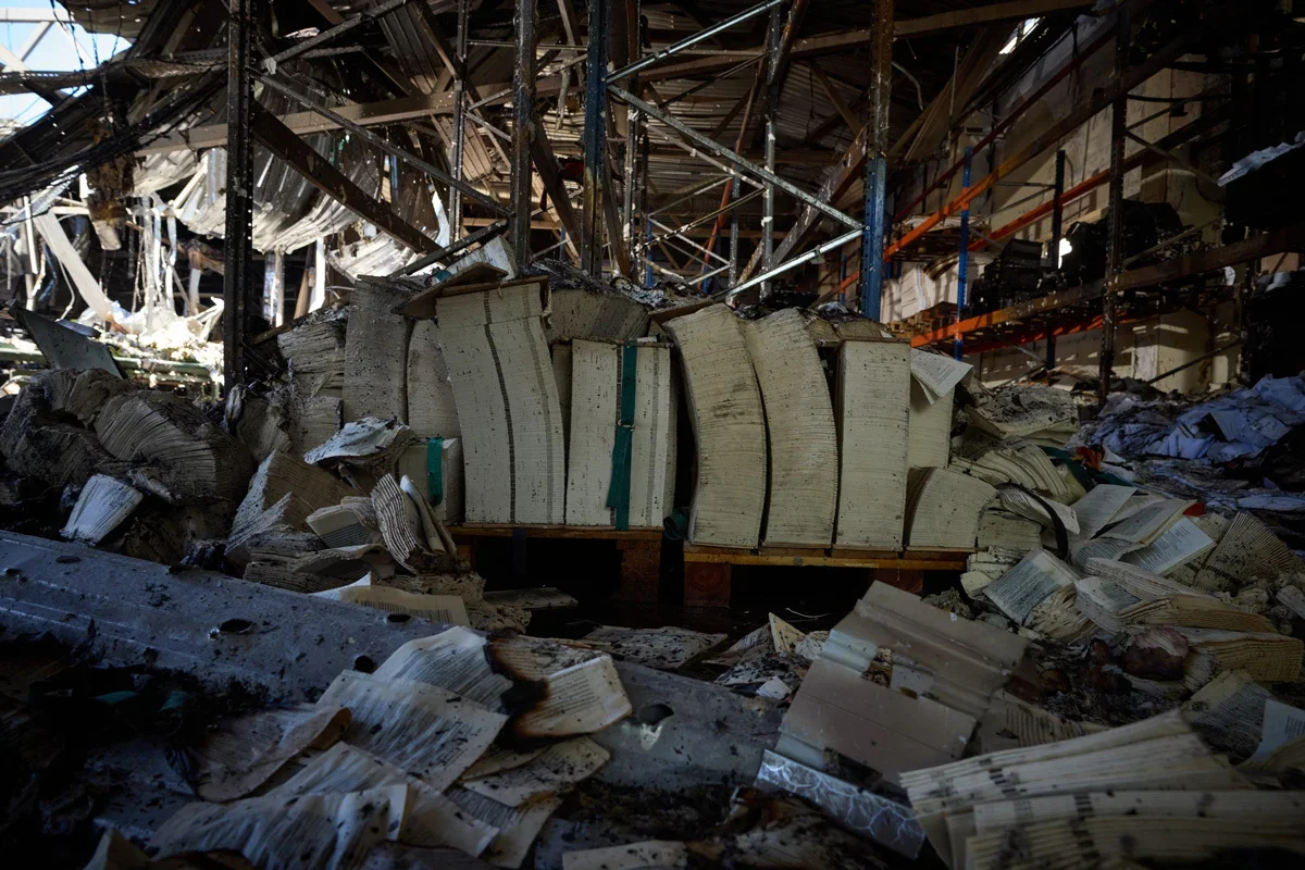 Damaged remnants of the books published by Faktor, 24 May 2024. Photo: Office of the President of Ukraine