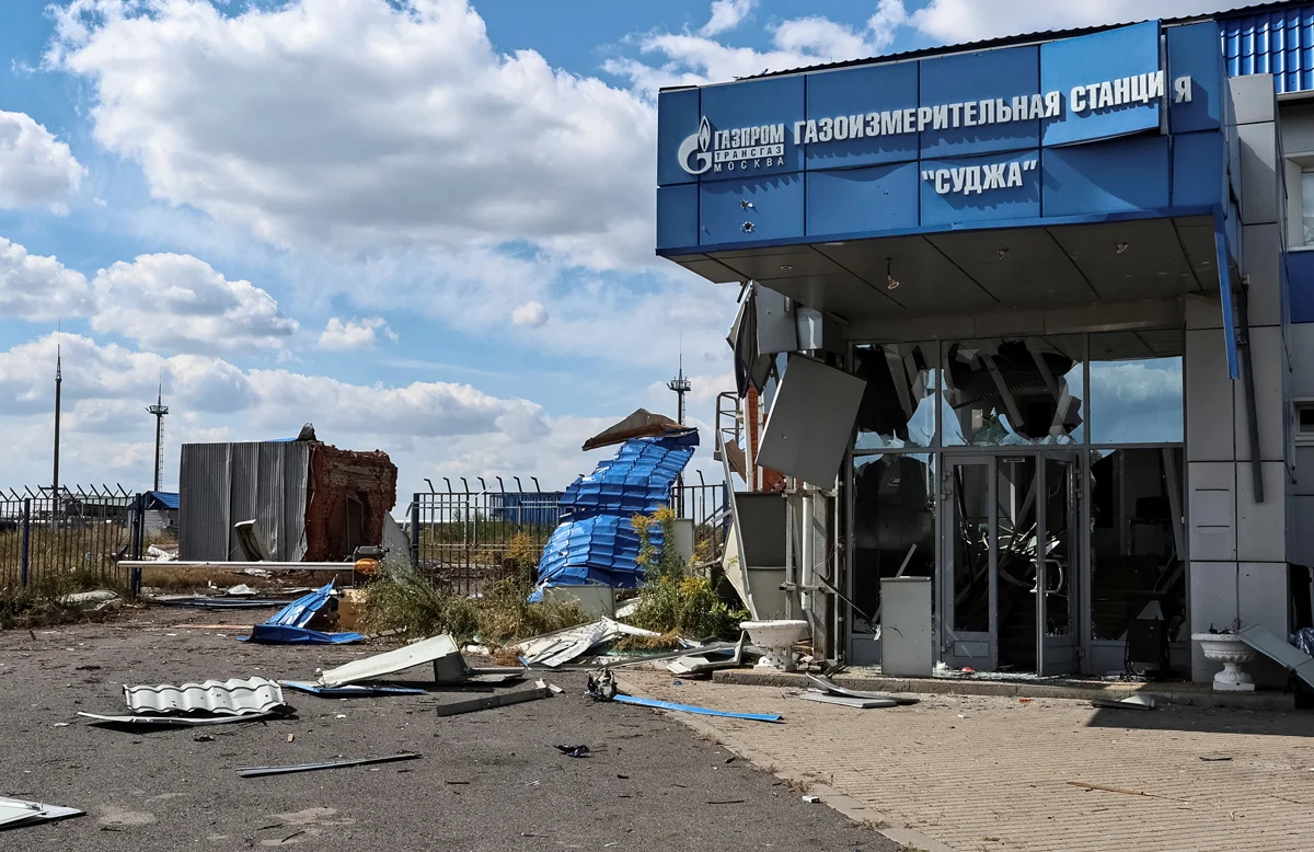 Вид на здание газоизмерительной станции в районе пограничного перехода «Суджа», 16 августа 2024 года. Фото: Yan Dobronosov / Reuters / Scanpix / LETA