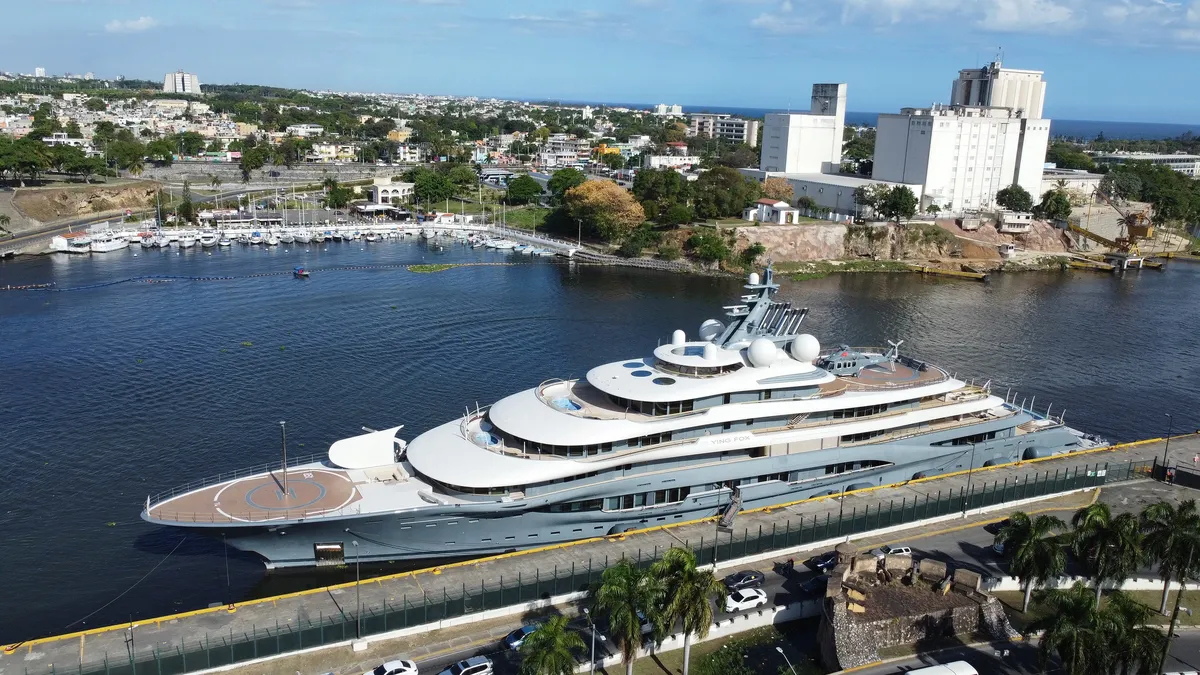 The luxury yacht Flying Fox, which belongs to Russian businessman Dmitry Kamenshchik, anchored in Santo Domingo, Dominican Republic, 25 March 2022. EPA-EFE/Orlando Barria