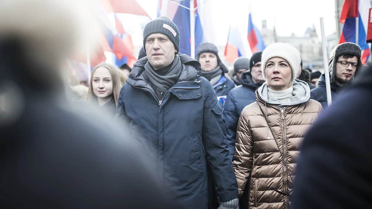 Alexey and Yulia Navalny at a rally in memory of Russian politician Boris Nemtsov, 25 February 2018. Photo: Yevgeny Feldman