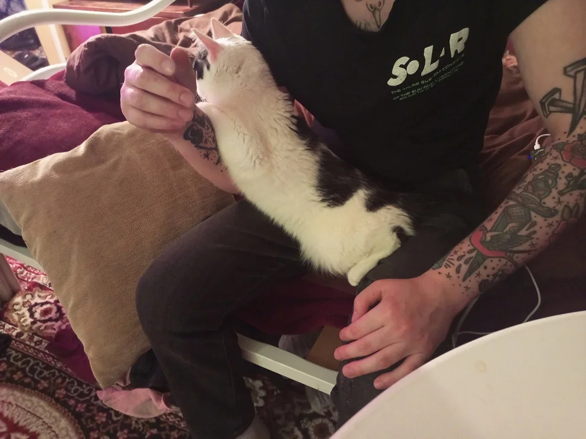 Alexey Rozhkov and Chipa the cat. Photo: Rozhkov’s VK page