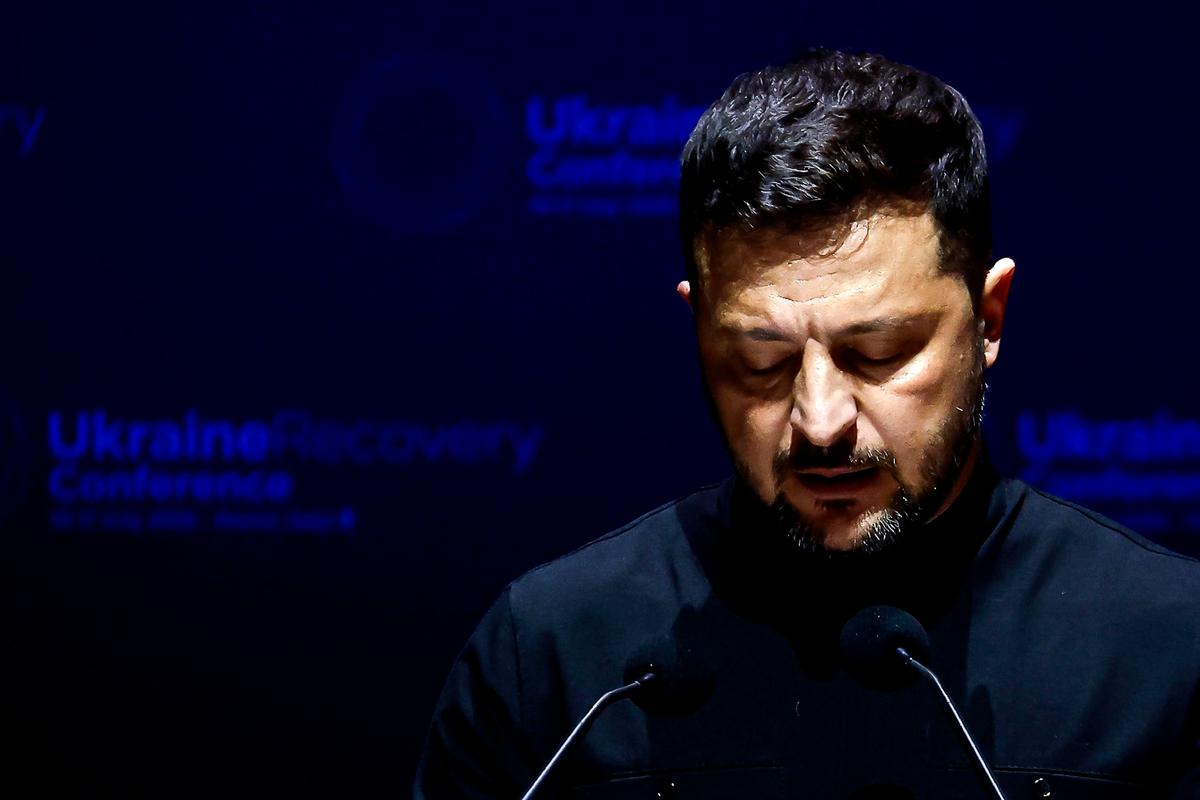 Ukrainian President Volodymyr Zelensky delivers a speech during the Ukraine Recovery Conference 2025 in Rome, Italy, 10 July 2025. EPA/ANGELO CARCONI